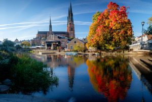 The,Cathedral,Of,Uppsala,Next,To,Magnificent,Fall,Colors